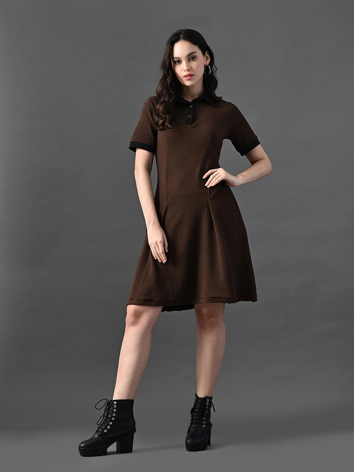 Myshka Women's Coffe Brown Collared Dress