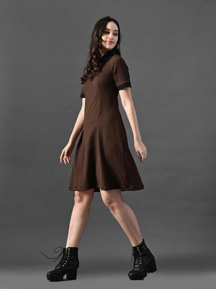 Myshka Women's Coffe Brown Collared Dress