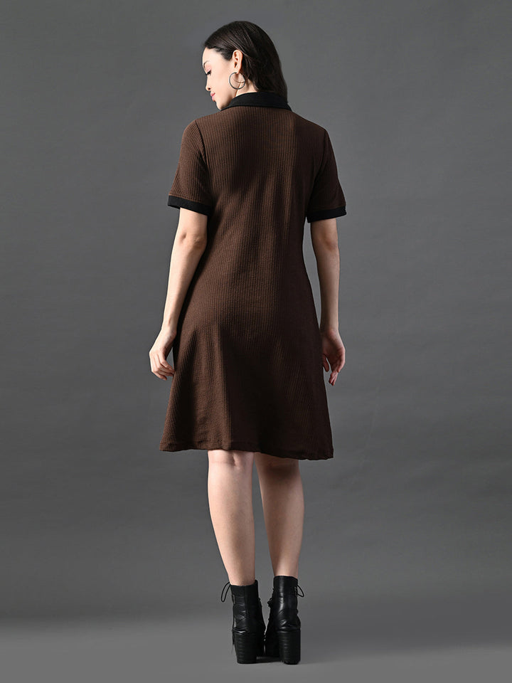 Myshka Women's Coffe Brown Collared Dress