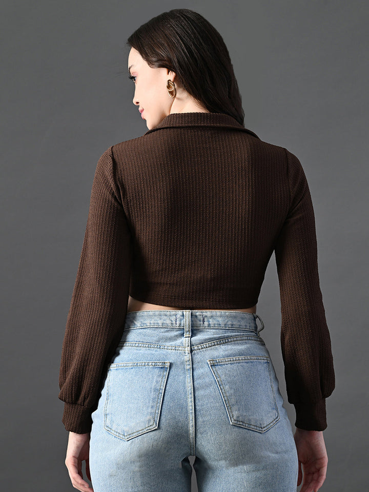 Myshka Women's Stylish Coffe Wrap Crop Top With Full Sleeves