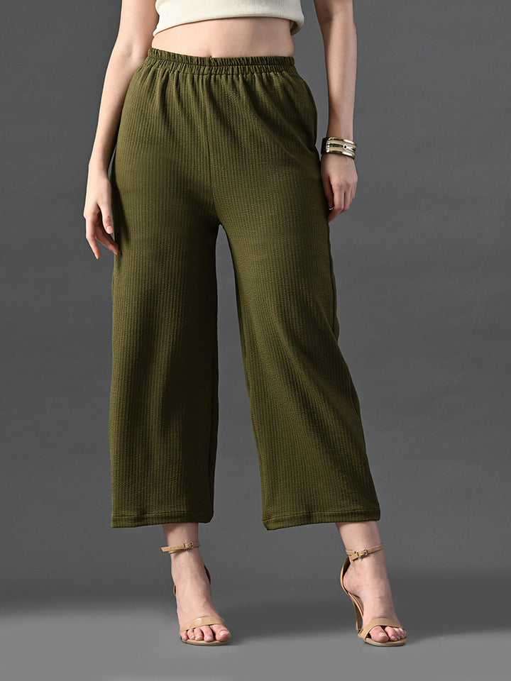 Myshka Women's Olive Traight Fit Party Trouser