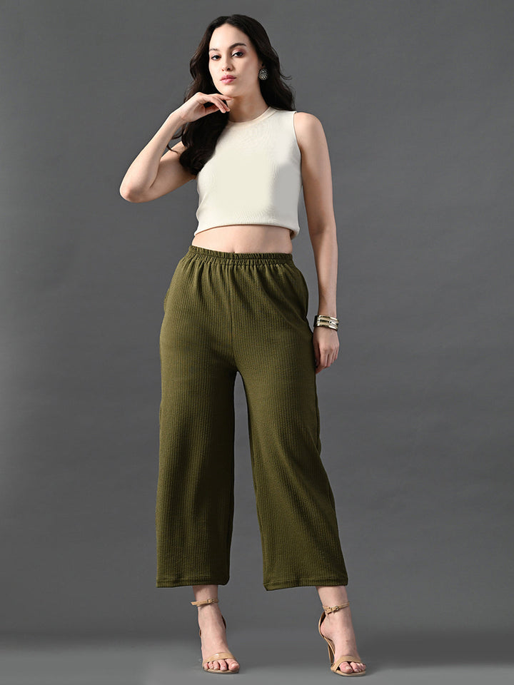 Myshka Women's Olive Traight Fit Party Trouser