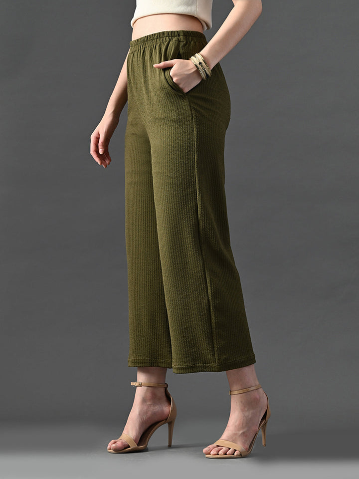 Myshka Women's Olive Traight Fit Party Trouser
