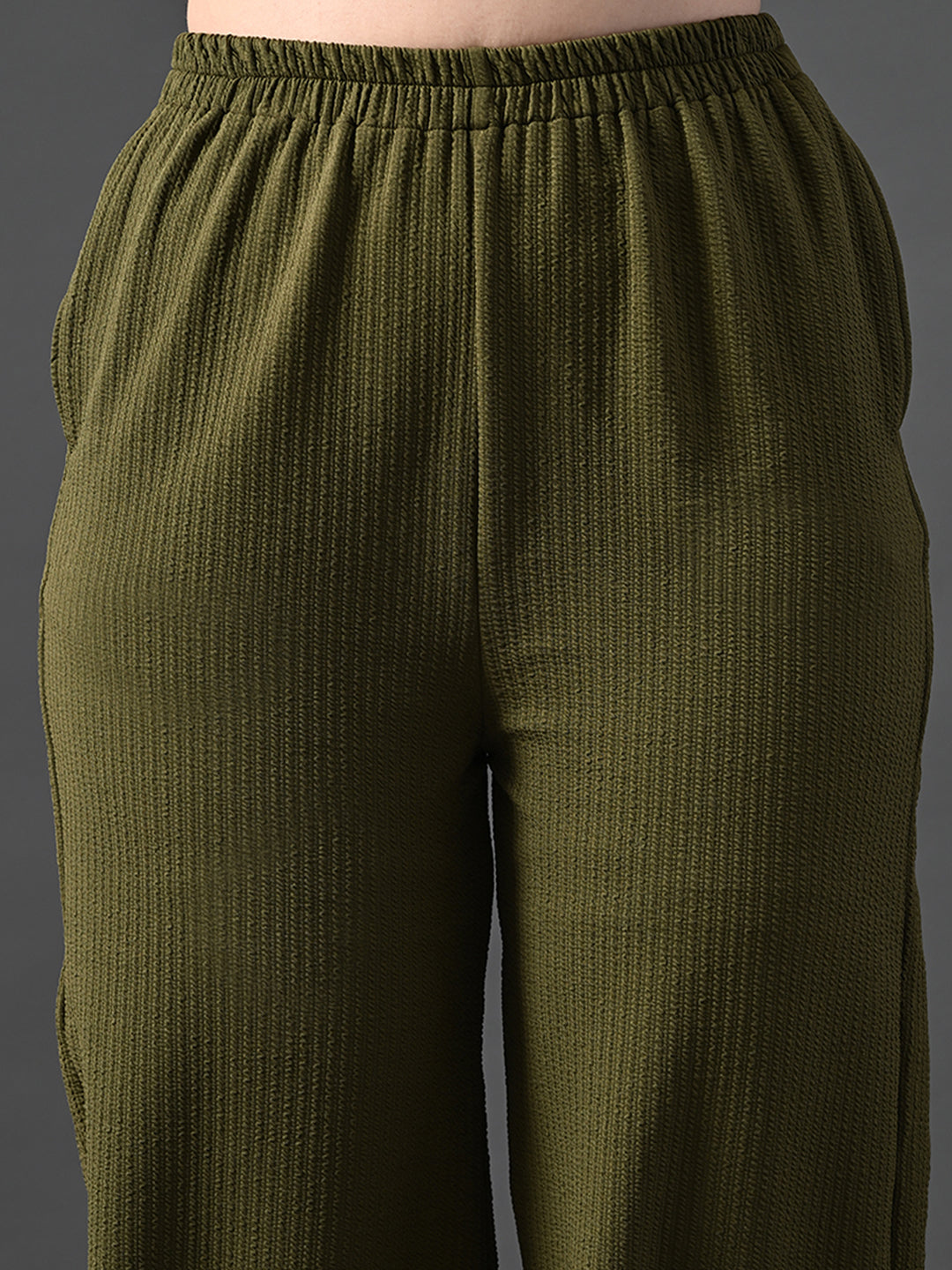 Myshka Women's Olive Traight Fit Party Trouser
