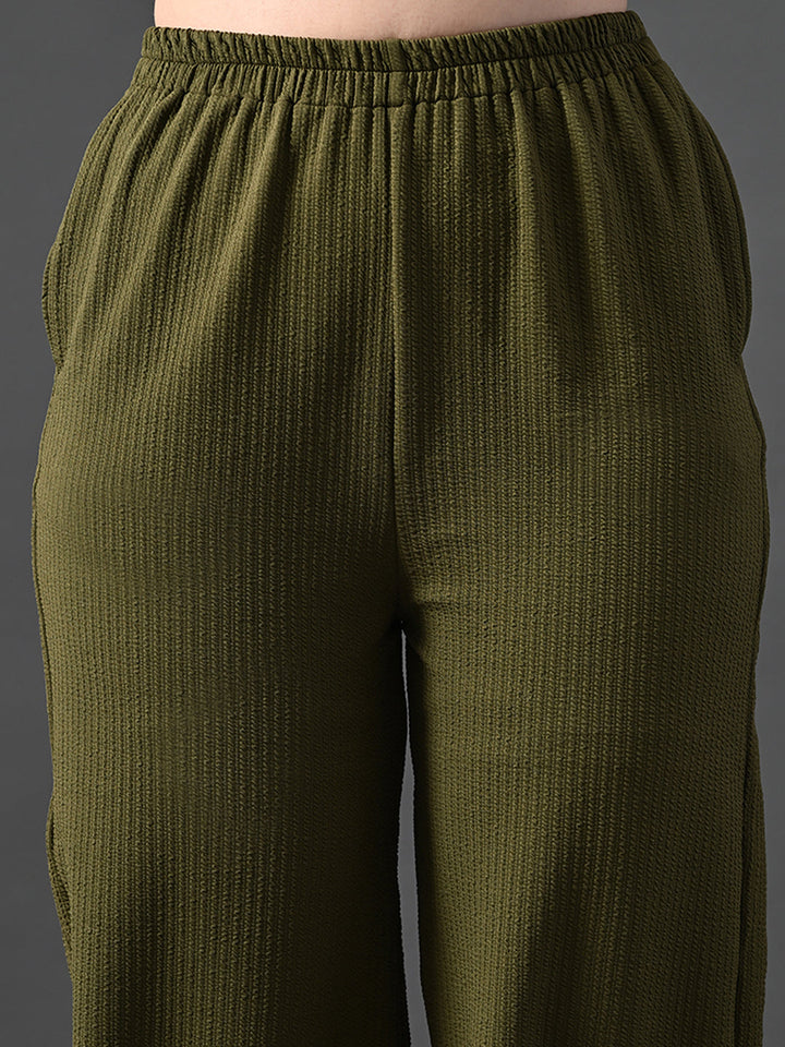 Myshka Women's Olive Traight Fit Party Trouser