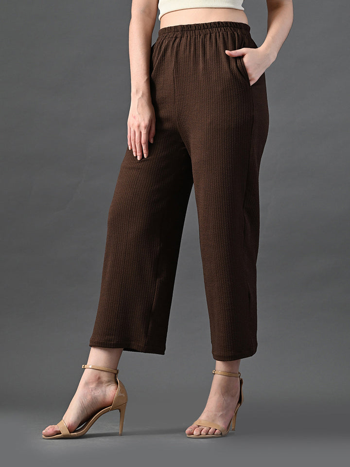 Myshka Women's Coffe Brown Traight Fit Party Trouser