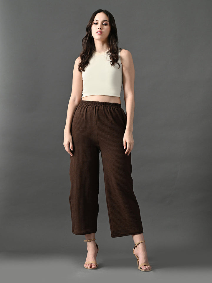 Myshka Women's Coffe Brown Traight Fit Party Trouser