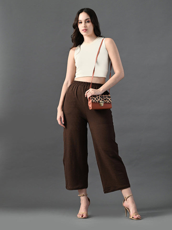 Myshka Women's Coffe Brown Traight Fit Party Trouser