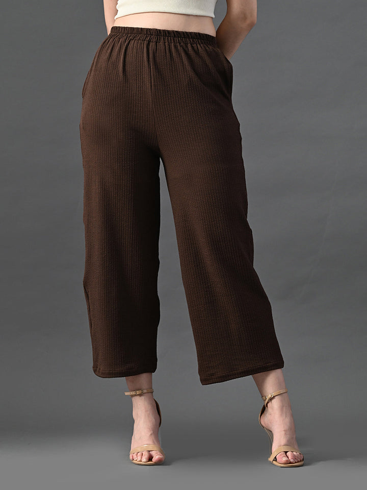 Myshka Women's Coffe Brown Traight Fit Party Trouser