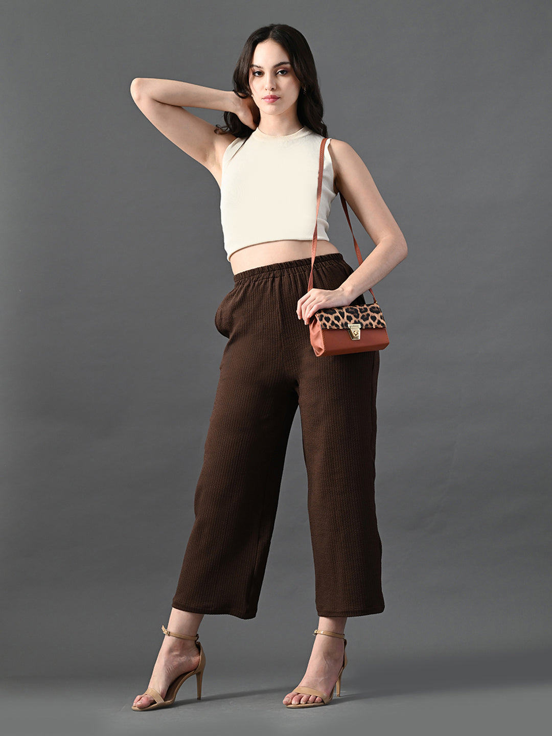 Myshka Women's Coffe Brown Traight Fit Party Trouser