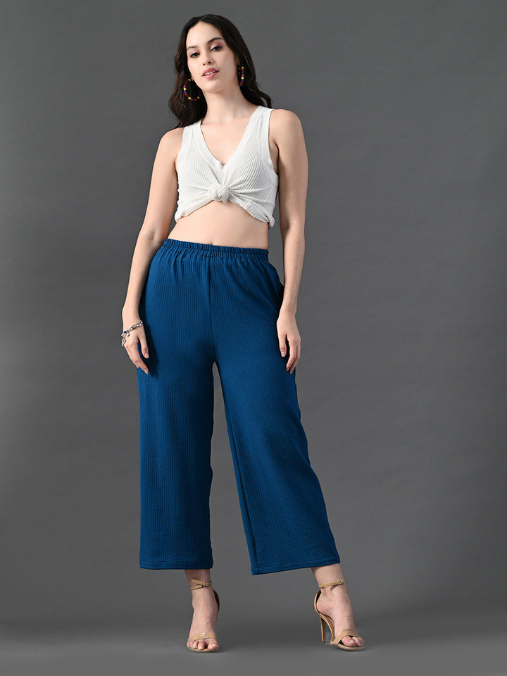 Myshka Women's Blue Traight Fit Party Trouser