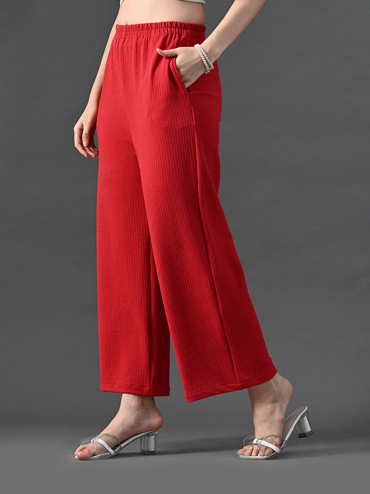 Myshka Women's Red Traight Fit Party Trouser