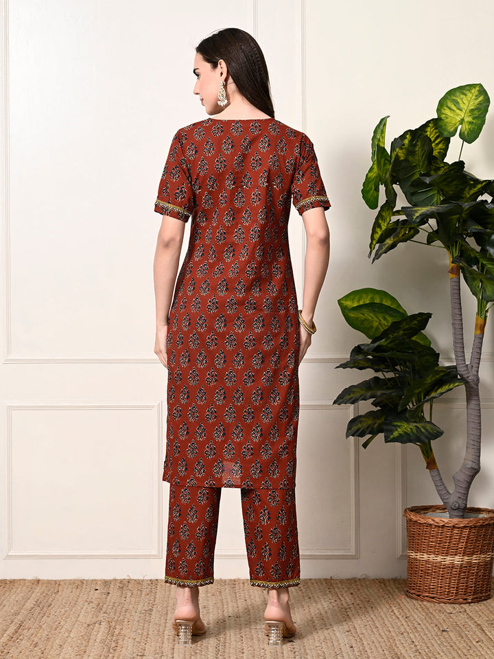 Myshka Women's Cotton Red Printed Kurta Set