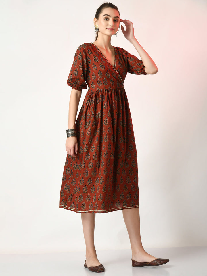 Women's Rust Empire Printed Dress Myshka