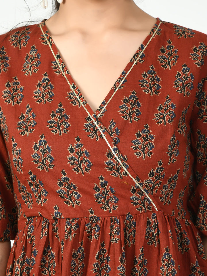 Women's Rust Empire Printed Dress Myshka
