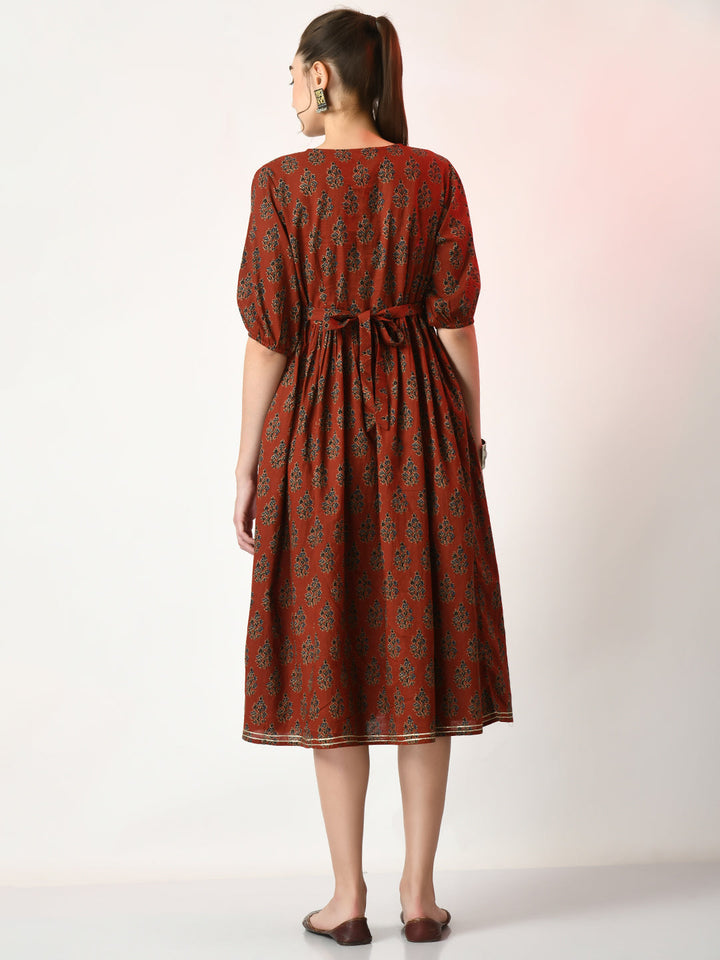 Women's Rust Empire Printed Dress Myshka