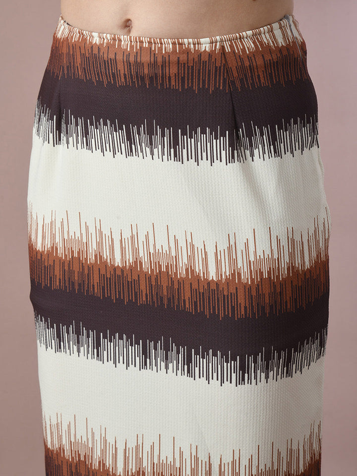 Women's  Multi Printed Round Neck Party Top With Skirt Co-Ord Set  - Myshka