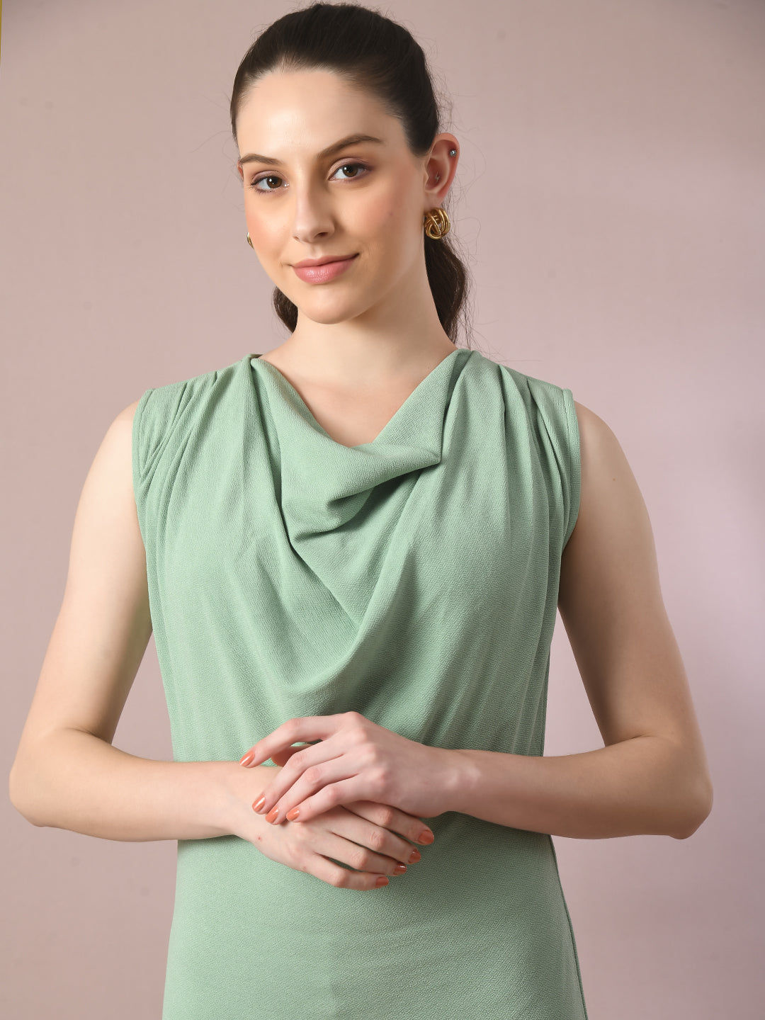 Women's  Sea Green Solid Cowl Neck Bodycon Party Dress  - Myshka