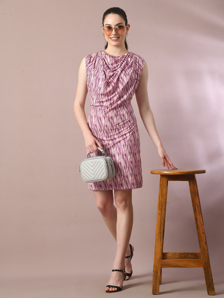 Women's  Multi Printed Cowl Neck Bodycon Party Dress  - Myshka