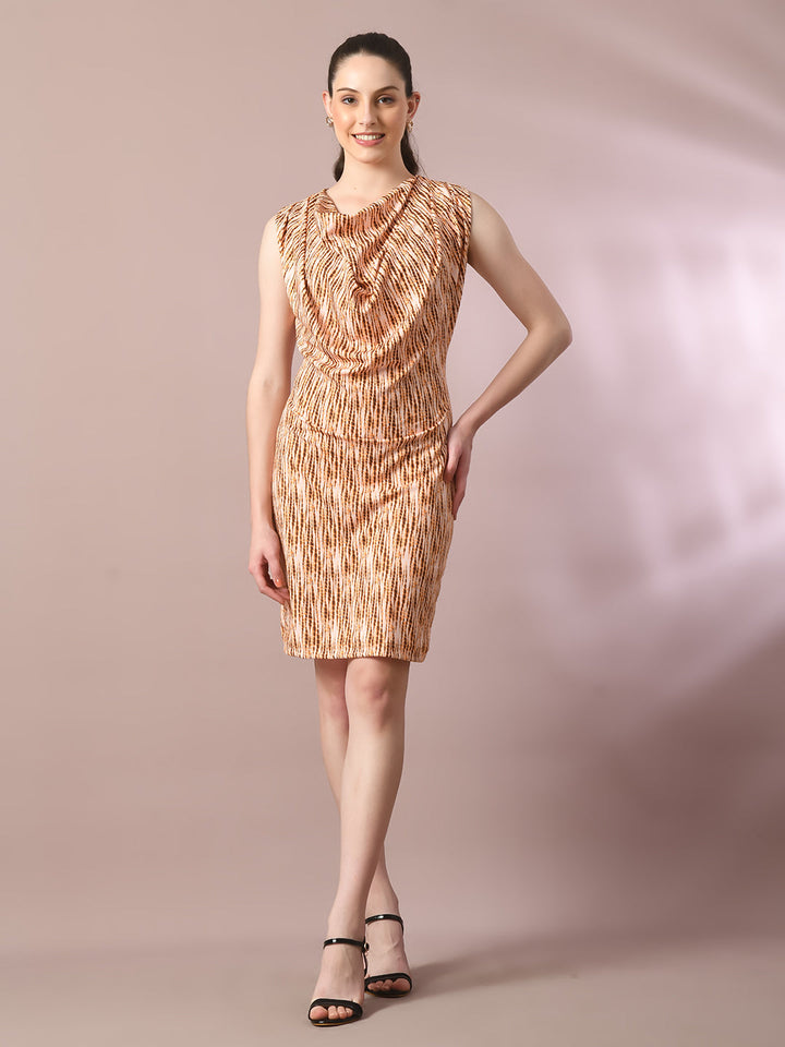 Women's  Multi Printed Cowl Neck Bodycon Party Dress  - Myshka