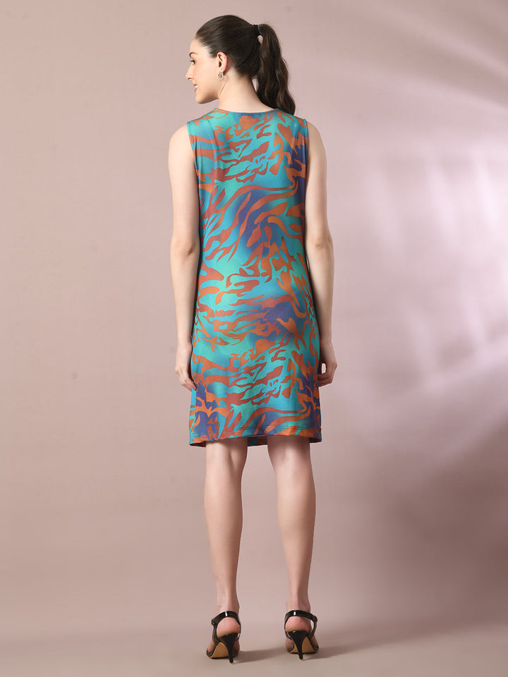 Women's  Multi Printed Cowl Neck Bodycon Party Dress  - Myshka