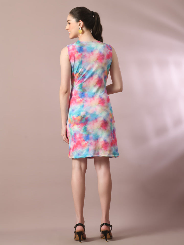 Women's  Multi Printed Cowl Neck Bodycon Party Dress  - Myshka