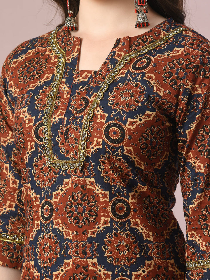 Women's  Multi Printed Cotton Straight Party Kurta Sets  - Myshka