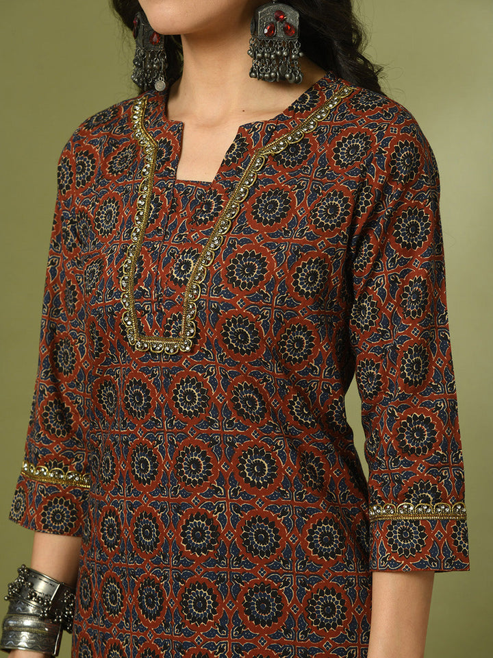 Women's  Multi Printed Cotton Straight Party Kurta Sets With Dupatta - Myshka
