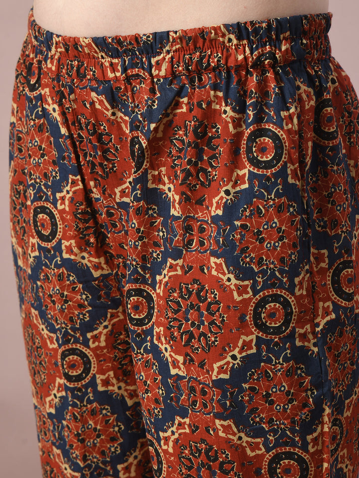 Women's  Multi Printed Cotton Straight Party Kurta Sets With Dupatta - Myshka
