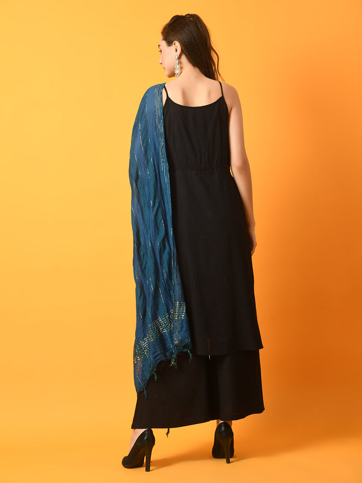 Women's  Black Solid Anarkali Party Kurta Sets With Dupatta - Myshka