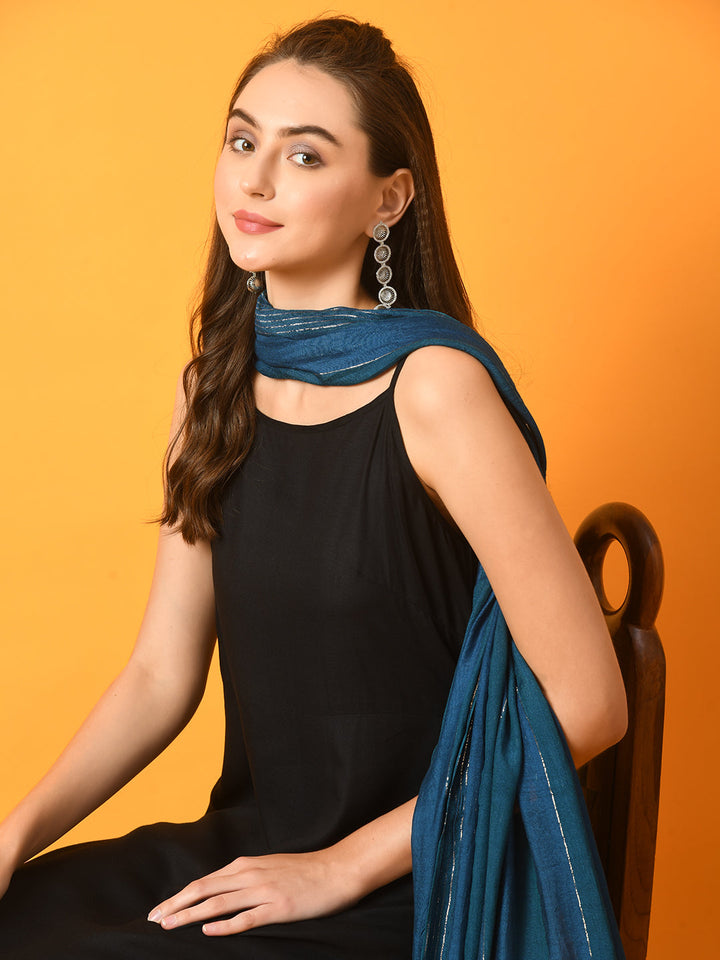 Women's  Black Solid Anarkali Party Kurta Sets With Dupatta - Myshka