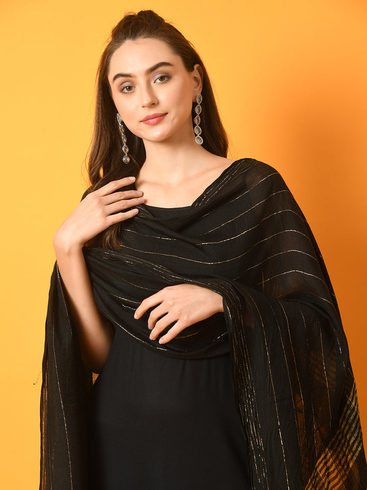 Women's  Black Solid Anarkali Party Kurta Sets With Dupatta - Myshka