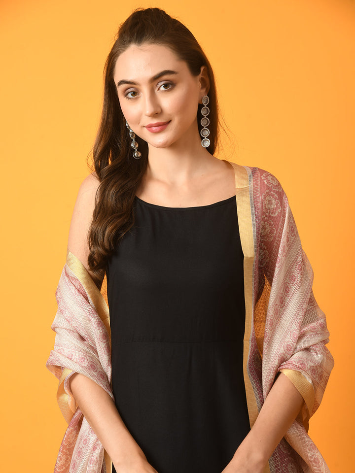 Women's  Black Solid Anarkali Party Kurta Sets With Printed Dupatta - Myshka
