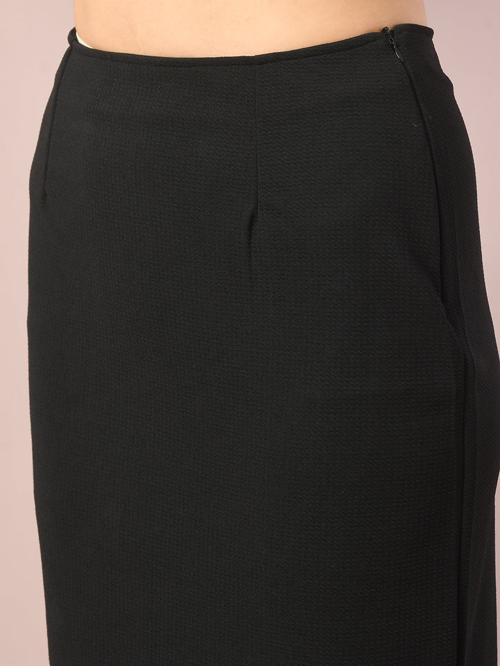 Women's  Black Solid Knee Length Party Embellished Skirts   - Myshka