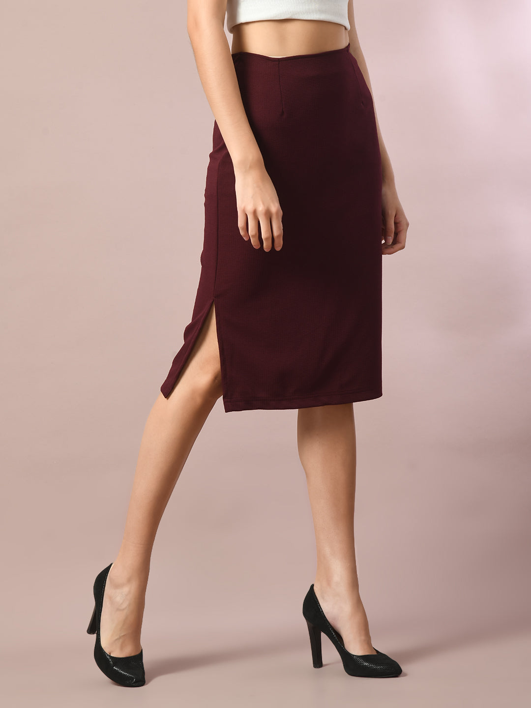 Women's  Brown Solid Knee Length Party Embellished Skirts   - Myshka