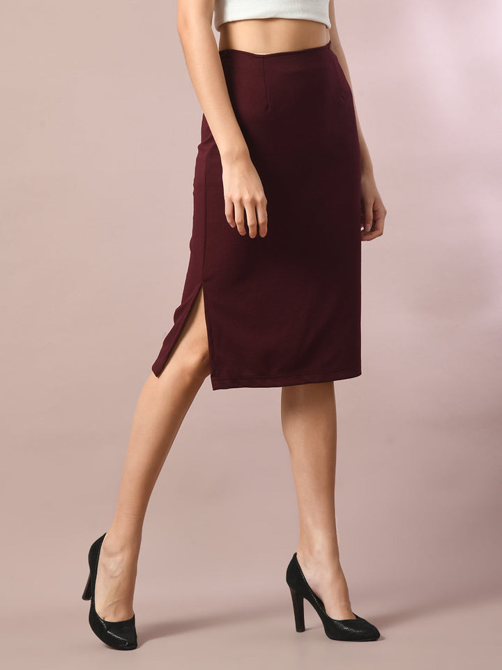 Women's  Brown Solid Knee Length Party Embellished Skirts   - Myshka