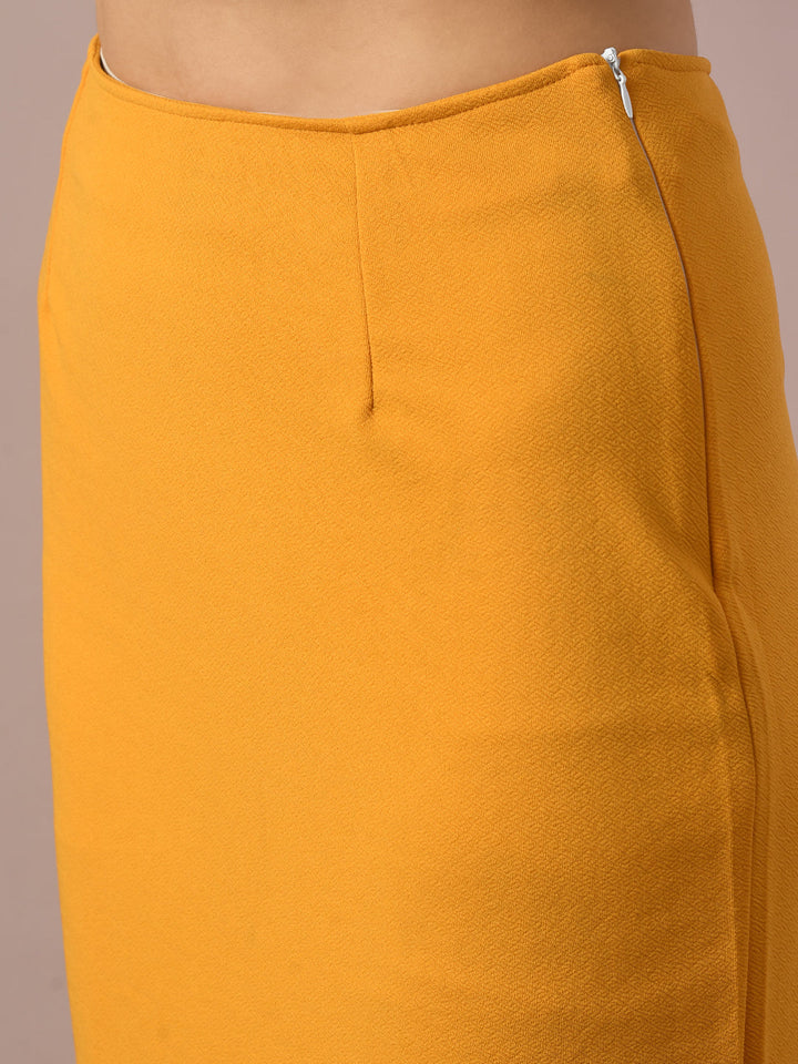 Women's  Yellow Solid Knee Length Party Embellished Skirts   - Myshka