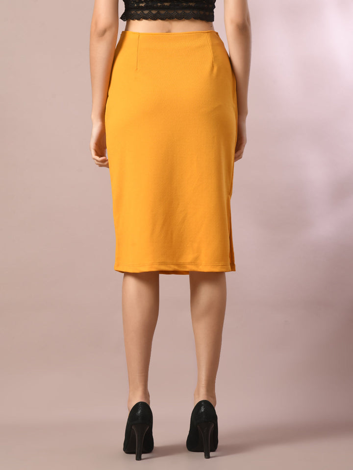 Women's  Yellow Solid Knee Length Party Embellished Skirts   - Myshka