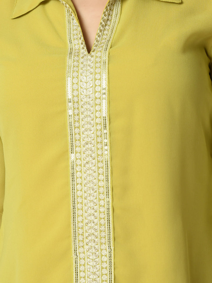 Women's Yellow Embroidered Party  Fusion Top Myshka