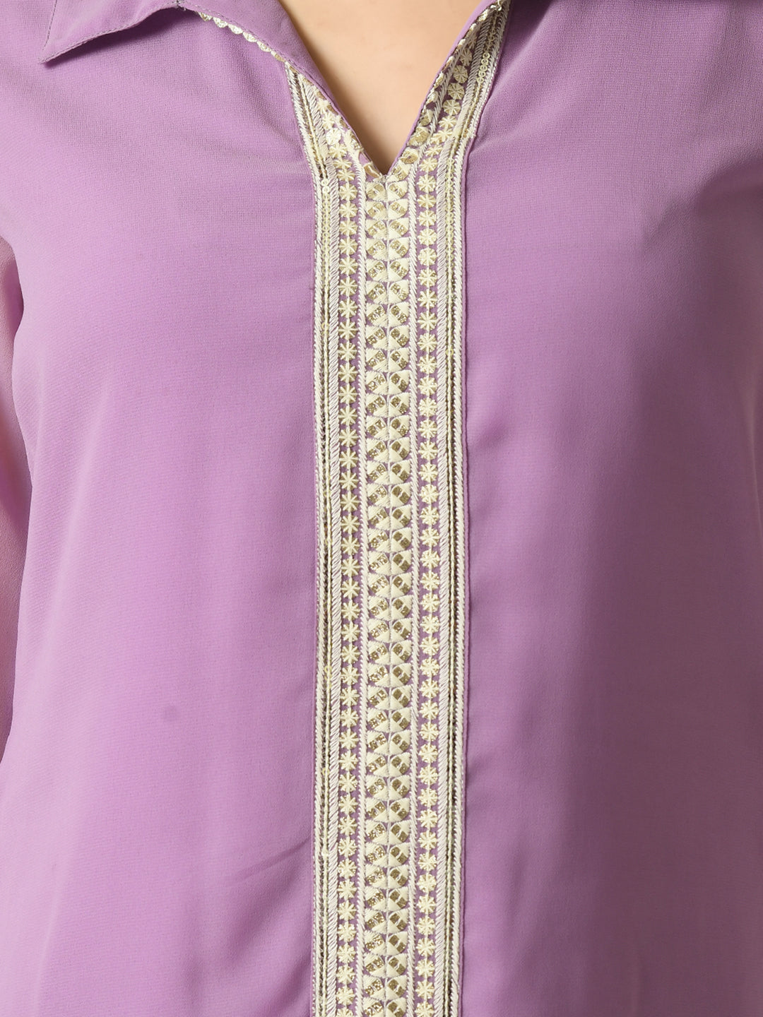 Women's Purple Embroidered Party  Fusion Top Myshka