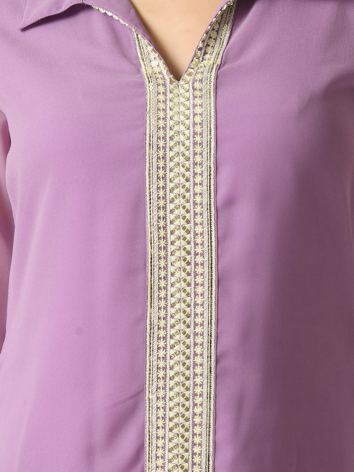 Women's Purple Embroidered Party  Fusion Top Myshka