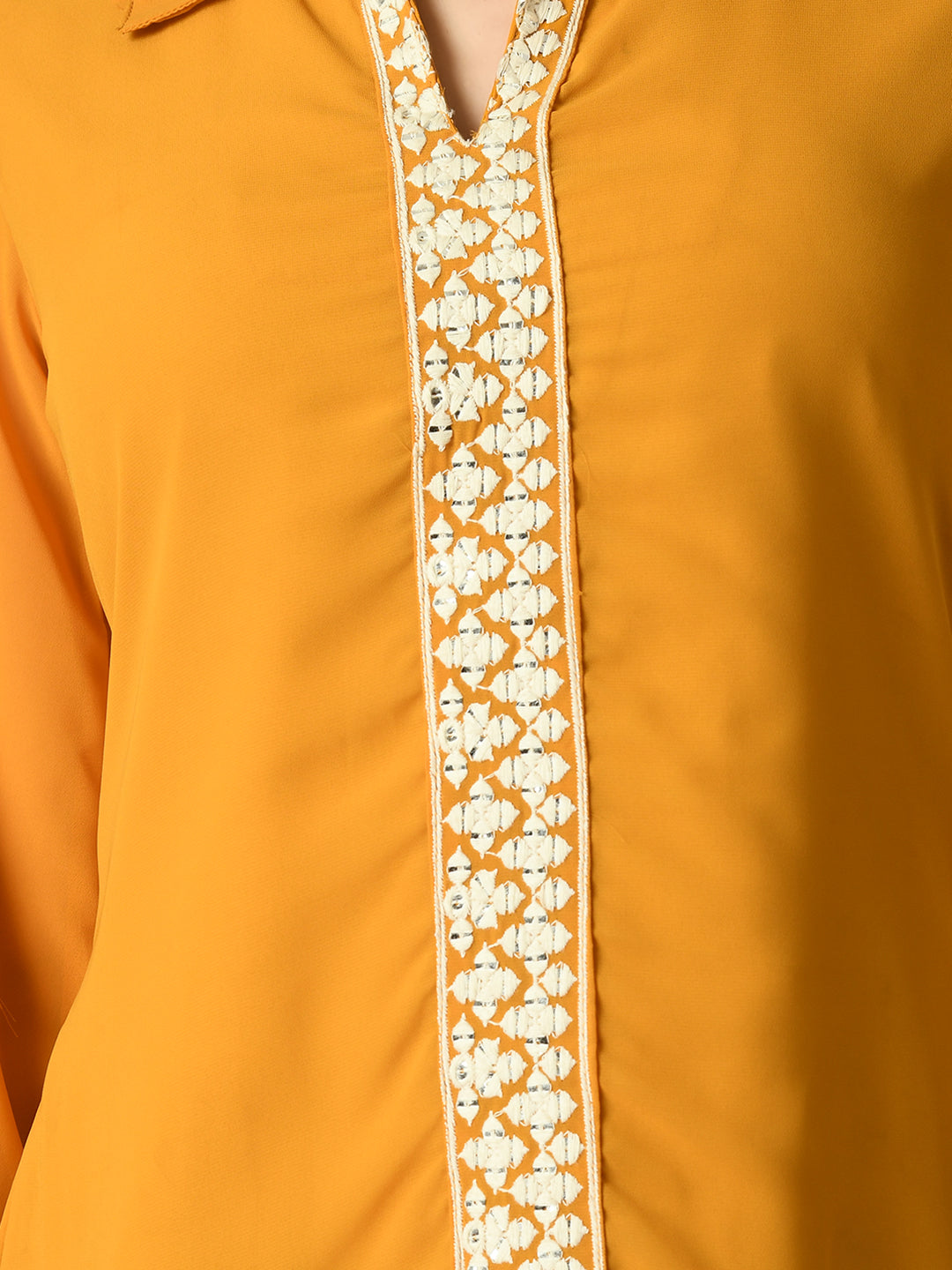 Women's Mustard Embroidered Party  Fusion Top Myshka