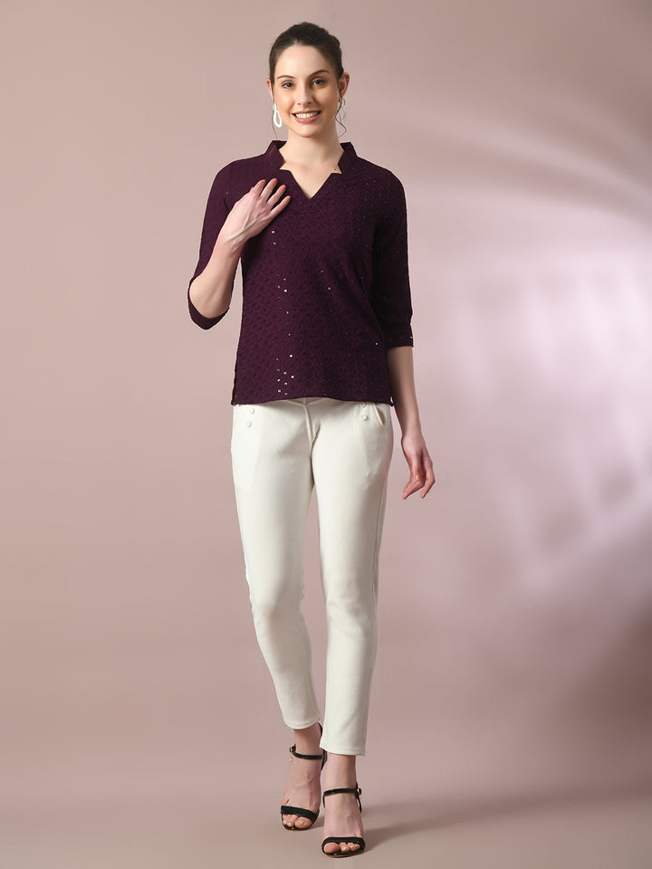Women's  Violet Embellished Cotton Regular Party Tunic  - Myshka