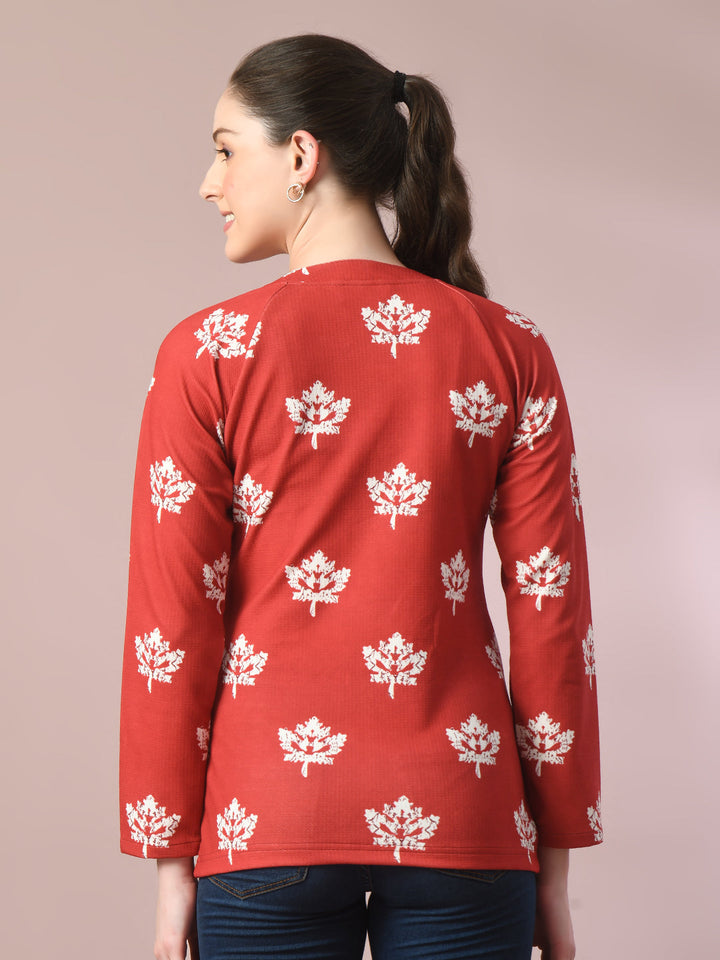 Women's  Rust Embellished Raglan Sleeve Party Top  - Myshka