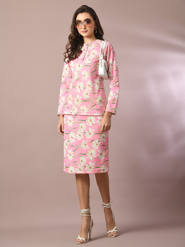 Women's  Pink Embellished Raglan Sleeve Party Top  - Myshka