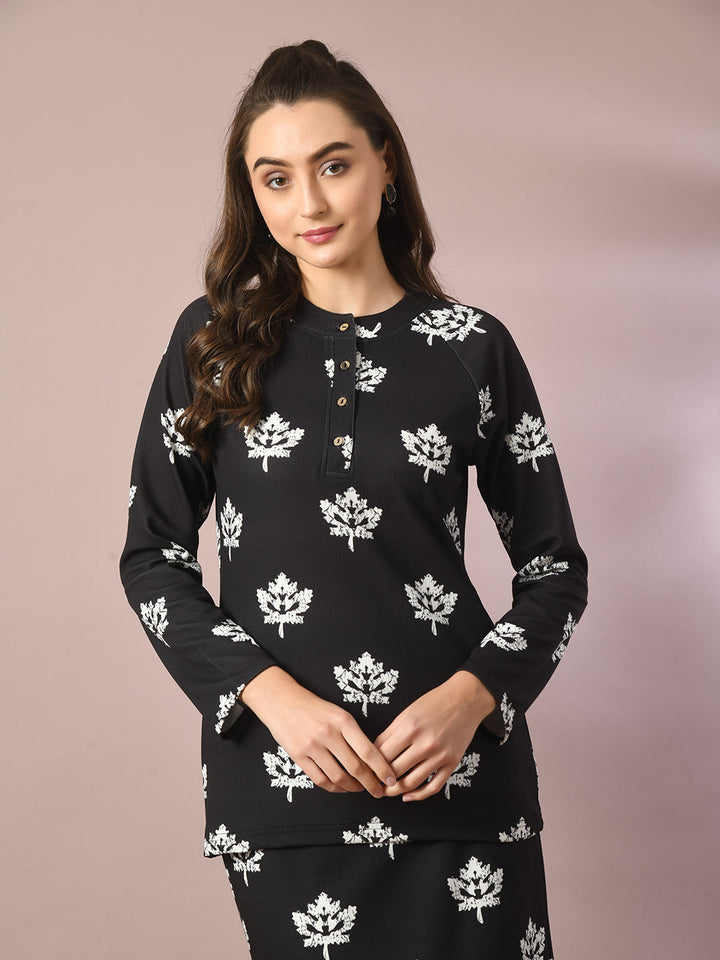 Women's  Black Embellished Raglan Sleeve Party Top  - Myshka