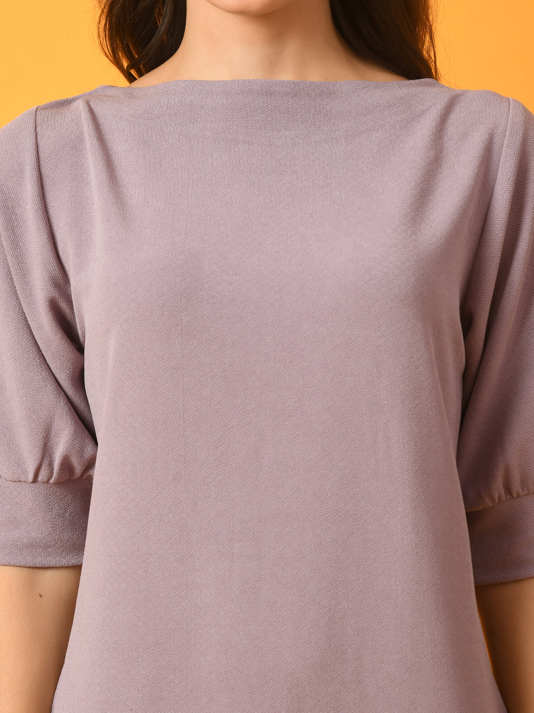 Women's  Lavender Solid Boat Neck Party Top  - Myshka