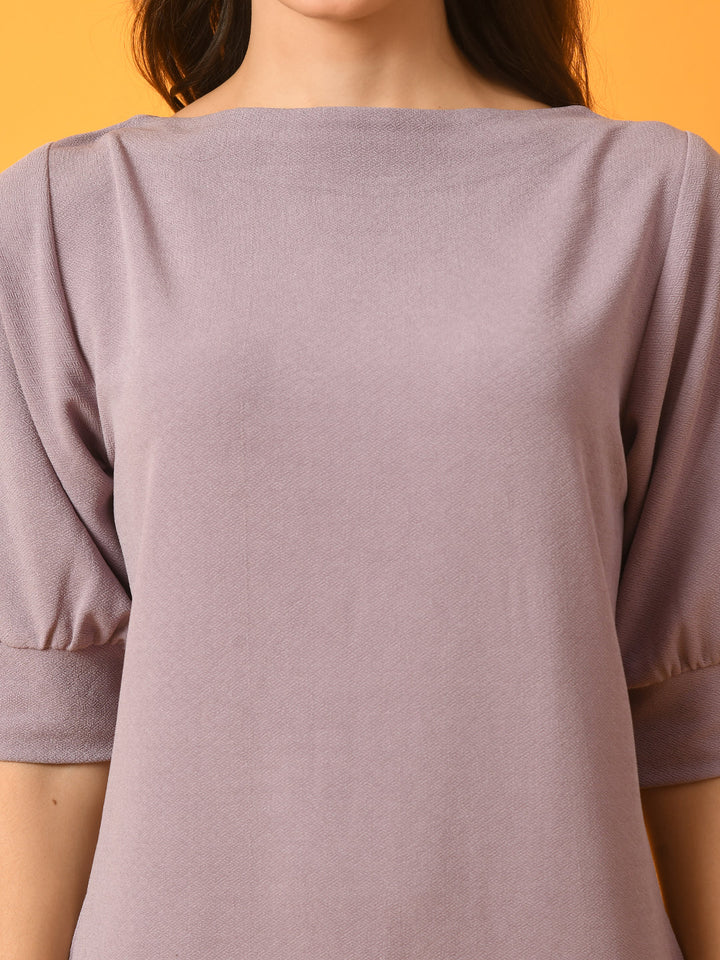 Women's  Lavender Solid Boat Neck Party Top  - Myshka
