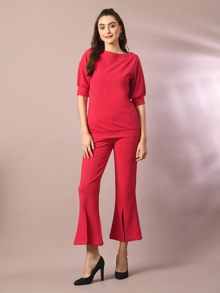Women's  Pink Solid Boat Neck Party Top  - Myshka