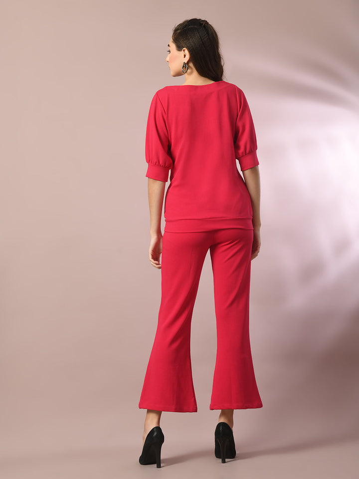 Women's  Pink Solid Boat Neck Party Top  - Myshka
